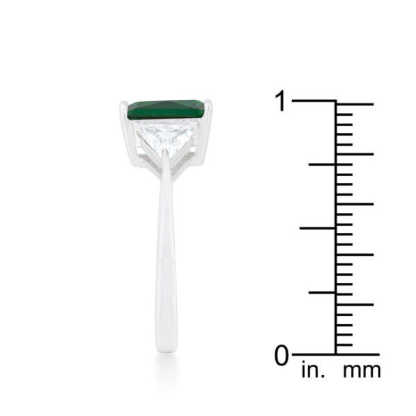 Classic bridal ring with 9mm emerald-colored cubic zirconia, rhodium plated over .925 sterling silver.