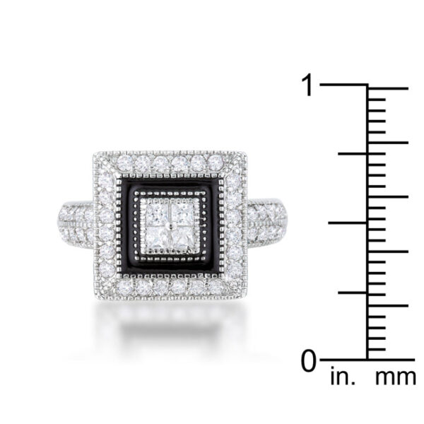 Round All Clear cubic zirconia ring in a Pave setting, rhodium plated over lead free alloy (brass).
