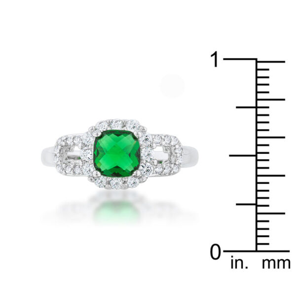 Classic ring with 1 Mm emerald-colored cubic zirconia accents in prong settings and a 2.3 Mm band.