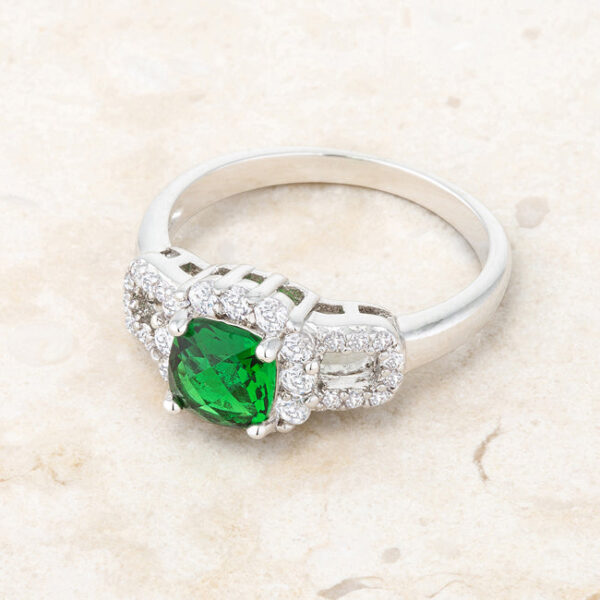 Genuine emerald-colored cubic zirconia bridal ring with 1.1 ct total stone weight.