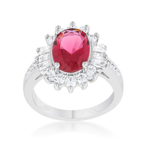 Prong-set aqua cubic zirconia ring with baguette and round cuts and 3 ct total stone weight.