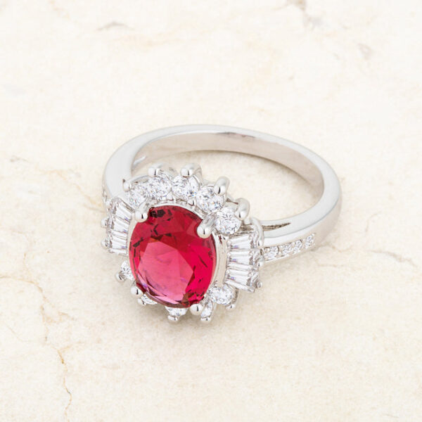 Aqua cubic zirconia ring with 3 ct total stone weight, rhodium plated over lead free alloy (brass).