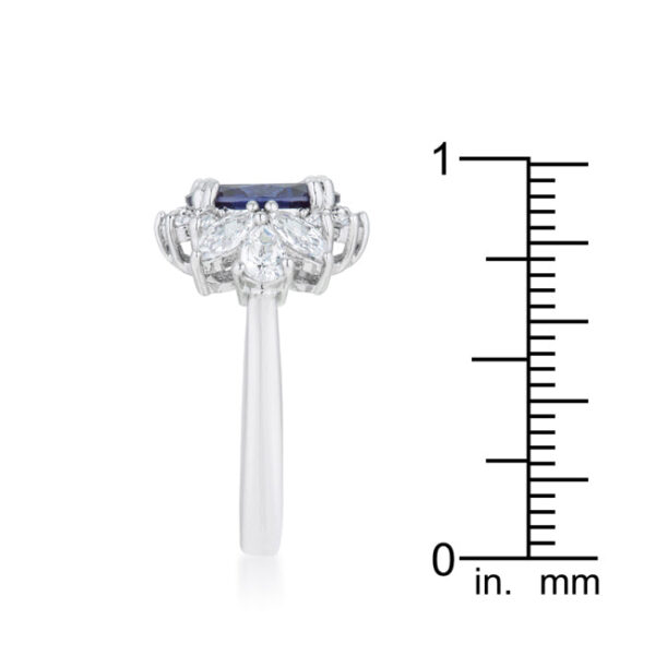 Tanzanite-colored cubic zirconia classic ring with round stones in prongs and rhodium plated over lead free alloy (brass).