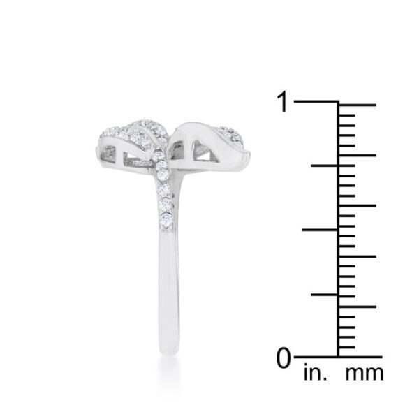 Leaf motif wrap ring in rhodium plated over lead free alloy (brass) with 0.1 ct total stone weight.