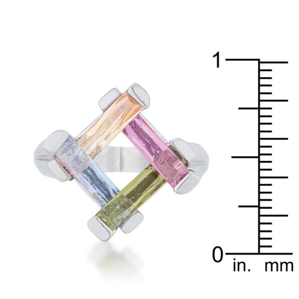Contemporary multicolor cocktail ring with a 3.5mm width and purple cubic zirconia.