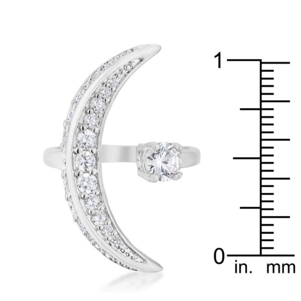Contemporary Luna ring, 2.5mm wide, in rhodium plated over lead free alloy (brass) with round cubic zirconia.
