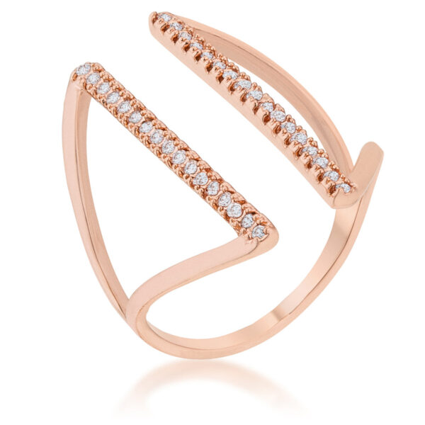 Jena delicate parallel ring with a rose gold tone over lead free alloy (brass) plated finish and round 1 Mm Pave-set cubic zirconia.