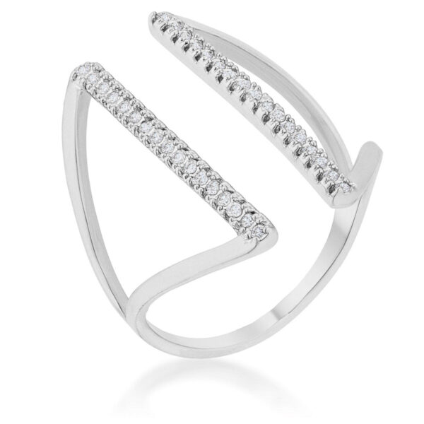 Jena delicate parallel ring in rhodium plated over lead free alloy (brass) with round pave-set cubic zirconia