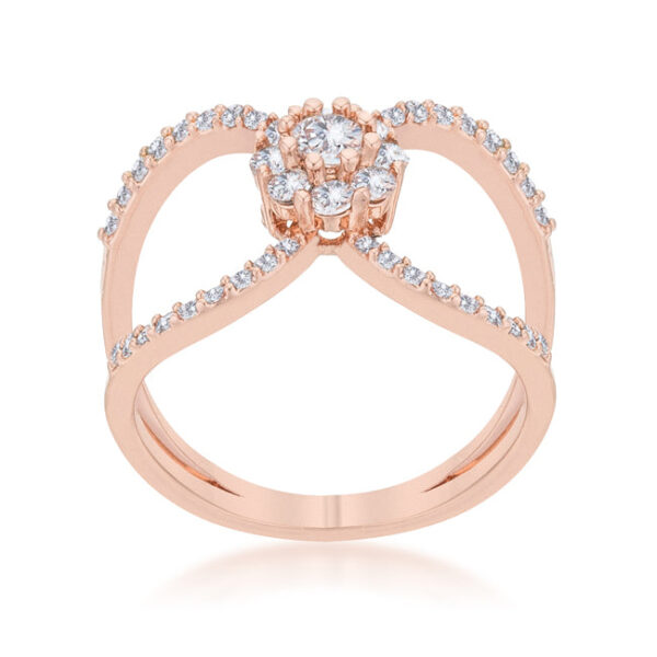 Floral wrap ring with round cubic zirconia in a pave setting and a 2.5mm width.