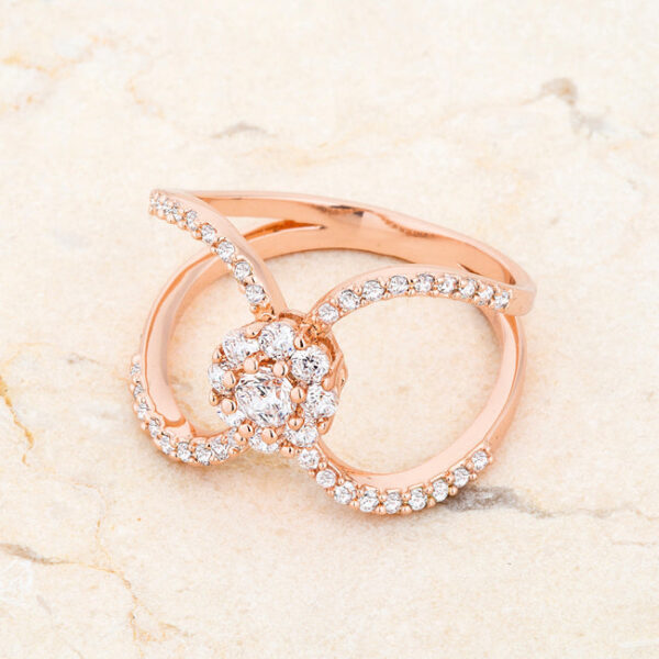 Contemporary floral wrap ring with 0.4 ct total stone weight of round cubic zirconia.