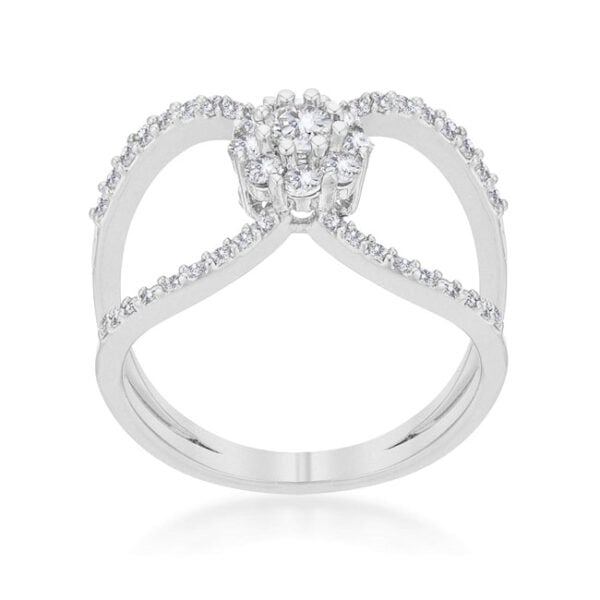 Round 1 Mm cubic zirconia in prongs on the floral wrap ring.