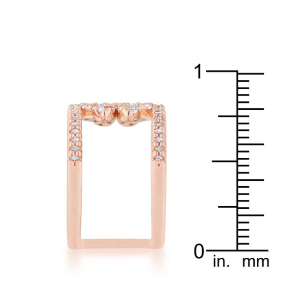 Clover wrap ring in rose gold tone over lead free alloy (brass) with 0.4 ct total carat weight of cubic zirconia.