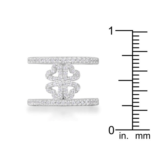 Round 1 Mm cubic zirconia in prongs on a contemporary clover wrap ring in rhodium plated over lead free alloy (brass)