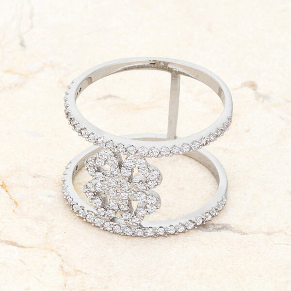 Clover wrap ring with 0.4 ct total carat weight in rhodium plated over lead free alloy (brass)