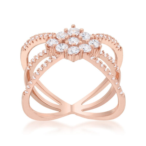 Round 1 Mm Aurora Borealis cubic zirconia in prongs on a contemporary triple-wrap ring.