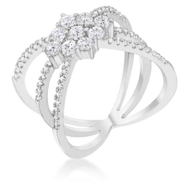 Rhodium plated over lead free alloy (brass) Mindy triple wrap ring with round 1 Mm cubic zirconia in prongs