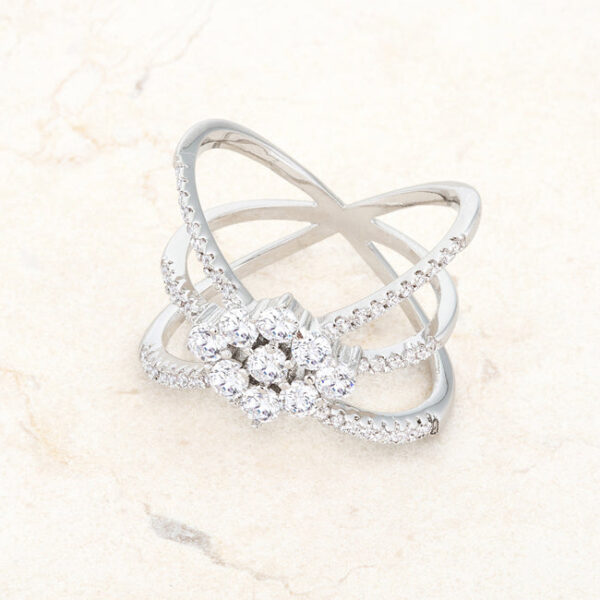 Rhodium plated over lead free alloy (brass) ring with round 1 Mm cubic zirconia