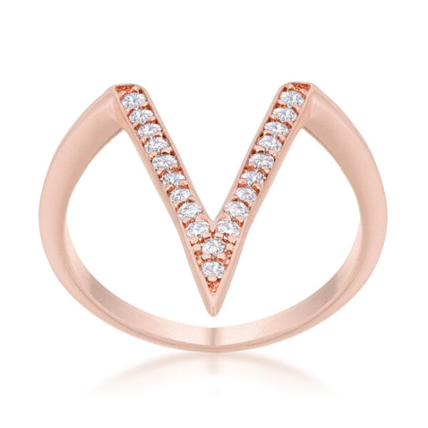 Rosegold plated over lead free alloy (brass) ring with round 1.3 Mm cubic zirconia in prongs.