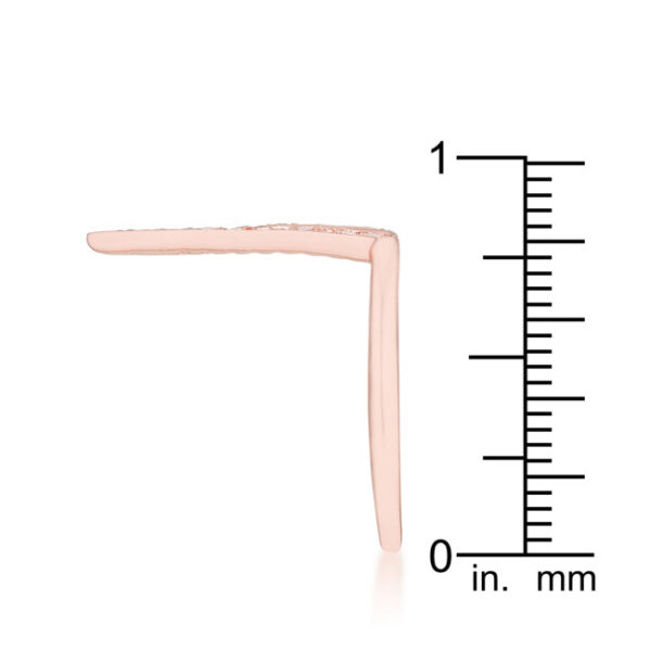 Rosegold plated over lead free alloy (brass) contemporary V-shape ring measuring 1.5mm wide.