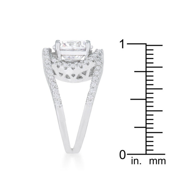 Round 9 (mm) cubic zirconia in prongs on a rhodium plated over lead free alloy (brass) ring.