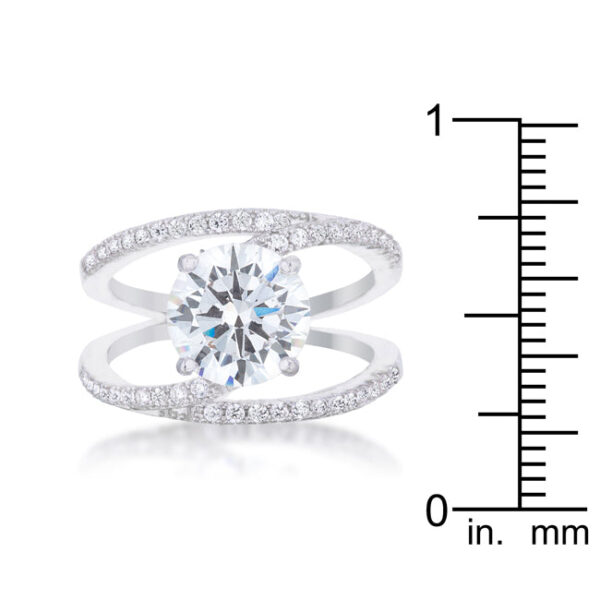 Clear round 1 Mm cubic zirconia held in prongs on a rhodium plated over lead free alloy (brass) ring.