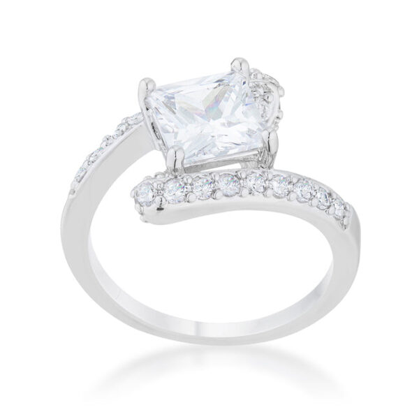 Bridal ring in rhodium plated over lead free alloy (brass) with round 7 Mm cubic zirconia in prongs.