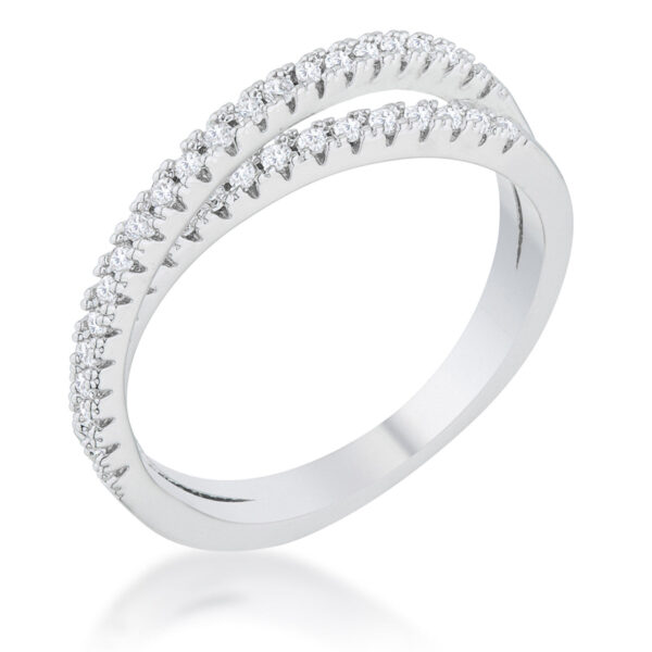 Intertwined ring with round 1.25 Mm cubic zirconia in pave settings, rhodium plated over lead free alloy (brass)