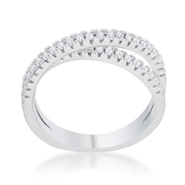 Round 1.25 Mm cubic zirconia in pave settings on an intertwined rhodium plated over lead free alloy (brass) ring