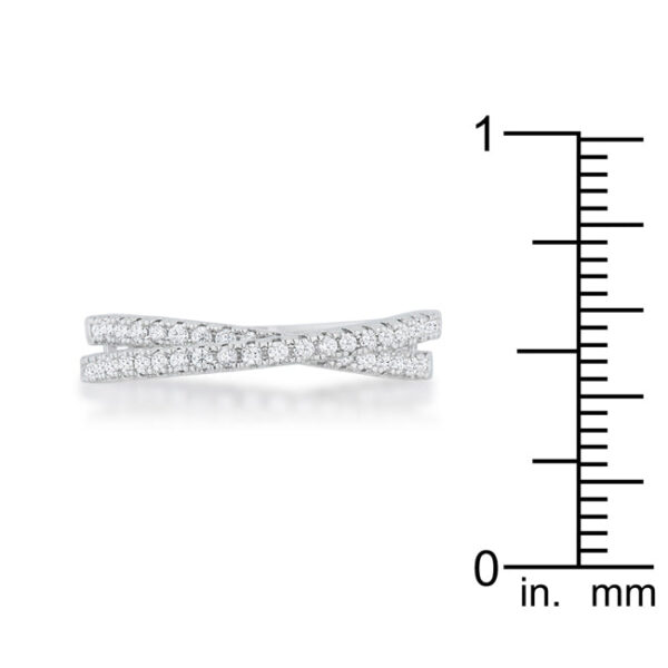 Rhodium plated over lead free alloy (brass) intertwined ring measuring 2.3mm wide with round cubic zirconia