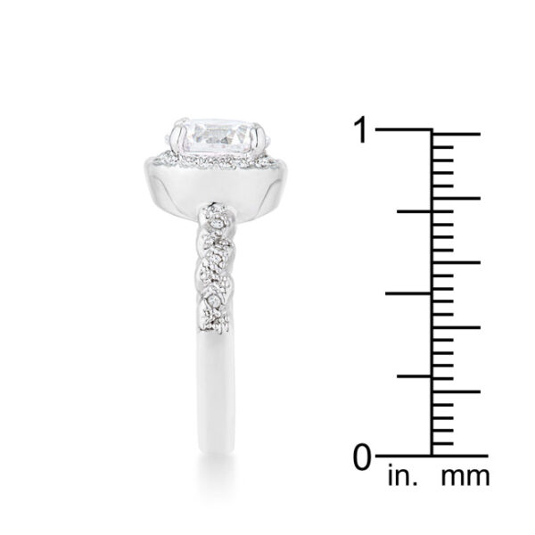 Clear cubic zirconia classic ring, rhodium plated over lead free alloy (brass), with 2.2 ct total carat weight.