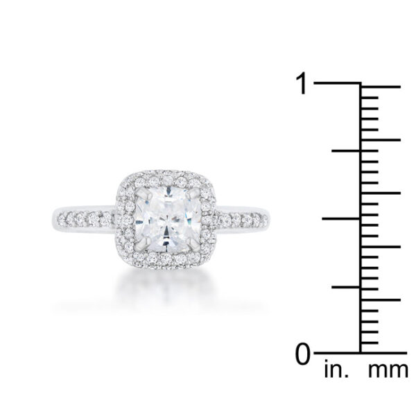 2mm clear cubic zirconia Art Deco ring, rhodium plated over lead free alloy (brass), with cushion cut stones.