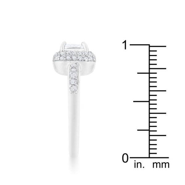 Clear cushion cut cubic zirconia Art Deco design in rhodium plated over lead free alloy (brass).