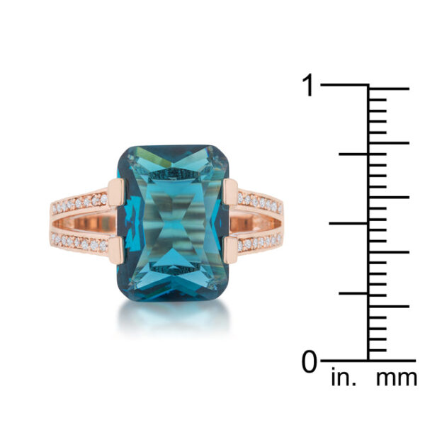 Side angle of the rose goldtone plated ring showing the band width and prong setting