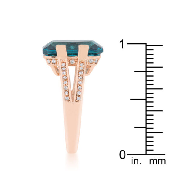 Close-up of the aqua cubic zirconia set in the rose goldtone plated cocktail ring