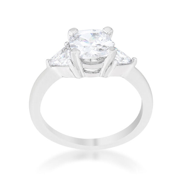 Clear cubic zirconia ring with prong settings and a 2.2mm width, rhodium plated over lead free alloy (brass).