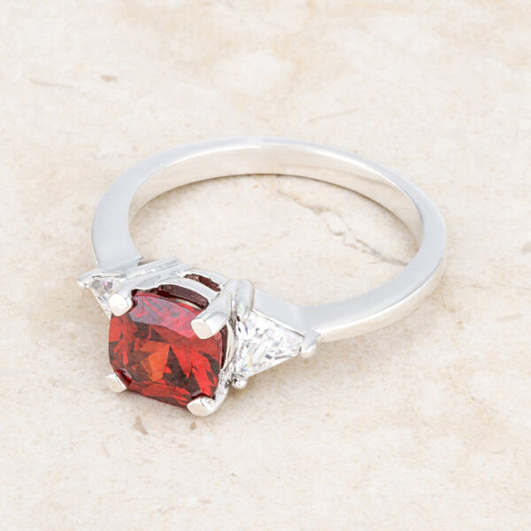 Ruby-colored cubic zirconia ring with a 2.2mm width, rhodium plated over lead free alloy (brass).