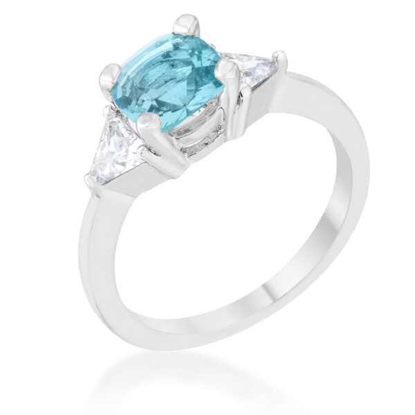 Topaz-colored cubic zirconia ring with cushion and trillion cuts in a prong setting