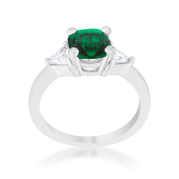 Side angle of the rhodium plated cushion cut CZ ring showing the band profile