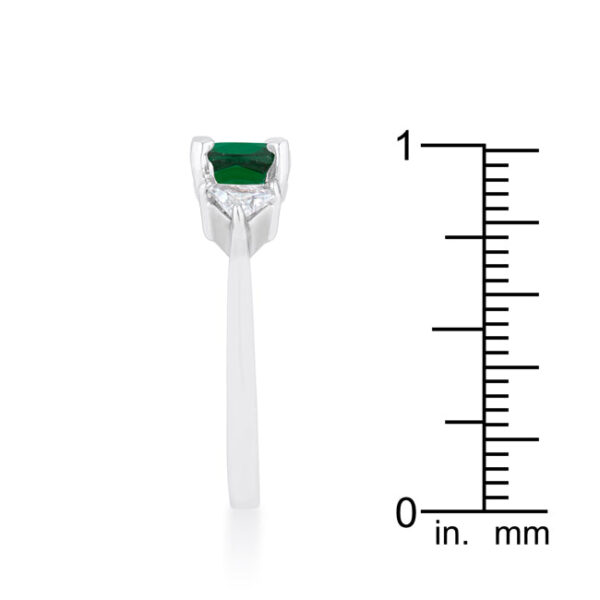 Rhodium plated cushion cut CZ ring photographed at an angle showing the full profile