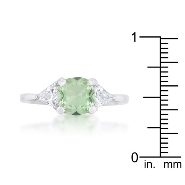 2.2mm cubic zirconia ring, rhodium plated over lead free alloy (brass), with cushion and trillion cuts.