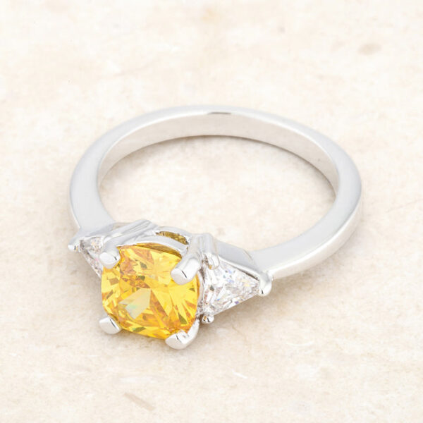 Rhodium plated over lead free alloy (brass) statement ring with 1.8 ct total weight of All Clear cubic zirconia.