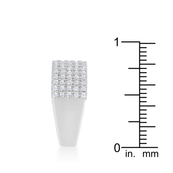 Gwen wide cubic zirconia ring, rhodium plated over lead free alloy (brass), measuring 4.4mm wide.