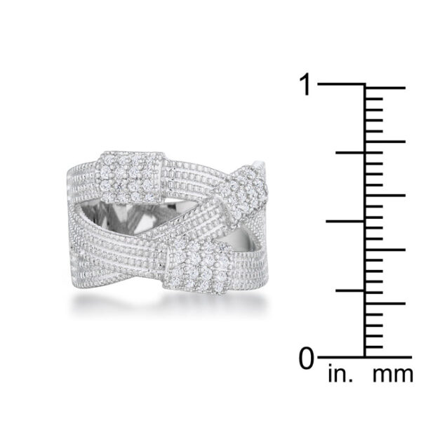 Wide cable statement ring with 0.36 ct total carat weight of pink cubic zirconia in pave setting.