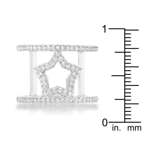 Star ring with a 1.5 Mm band rhodium plated over lead free alloy (brass) and round cubic zirconia.