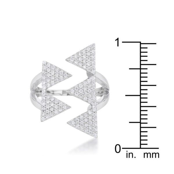 Geometric 1.7 Mm ring with red round cubic zirconia in a pave setting, rhodium plated over lead free alloy (brass).