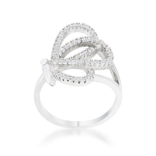 Butterfly ring with a 2mm band and round 1 Mm cubic zirconia in a pave setting.