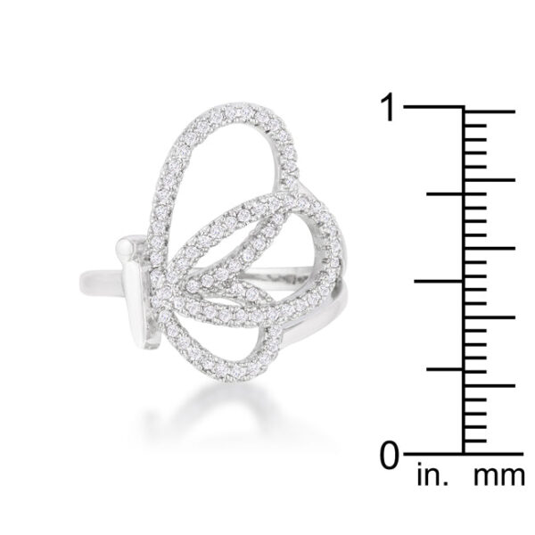 Round 1 Mm cubic zirconia in the butterfly ring's pave setting, with 0.4 ct total carat weight.