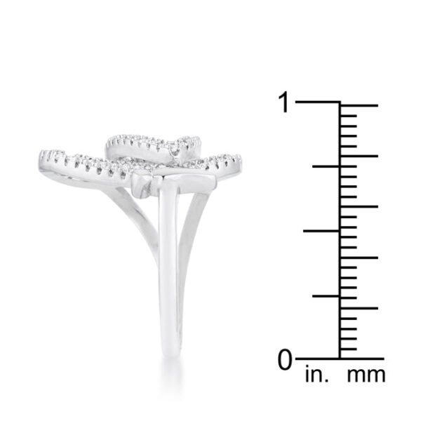 Classic butterfly ring with round cubic zirconia and a pave setting.