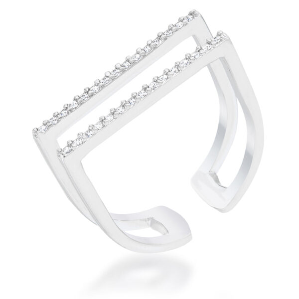 Parallel ring in rhodium plated over lead free alloy (brass) with round 1 Mm cubic zirconia in a pave setting.