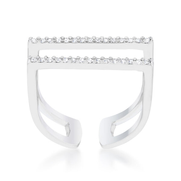 6.5mm parallel ring in rhodium plated over lead free alloy (brass) with pave-set round cubic zirconia.